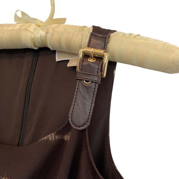 MICHAEL KORS Brown & Beige Animal Print Leather Strap Buckle Dress XXS - Picture 4 of 7